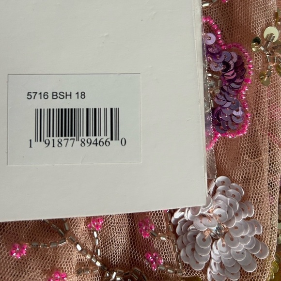 MAC DUGGAL 5716 NWT Pink Sequined Floral Long Sleeve High Neck Midi Dress - Picture 5 of 15